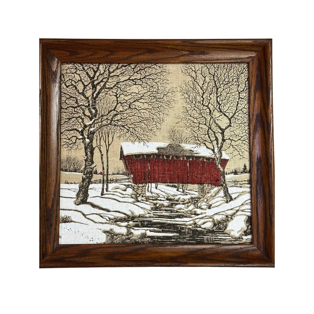 VTG Kay Dee 100% Pure Linen Handprint Hope Valley RN15424 Framed Wall Art 16"